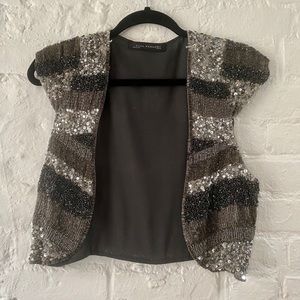 Beaded Vest in Grey & Silver Tones